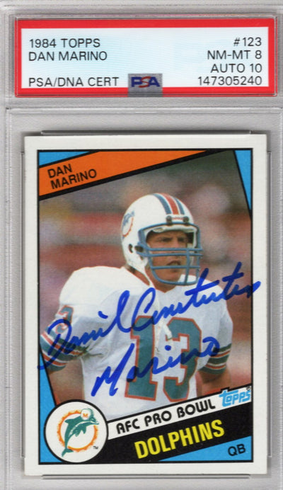 Dan Marino FULL NAME Autographed Miami Dolphins 1984 Topps #123 Rookie Card PSA NM-MT 8 AUTO 10