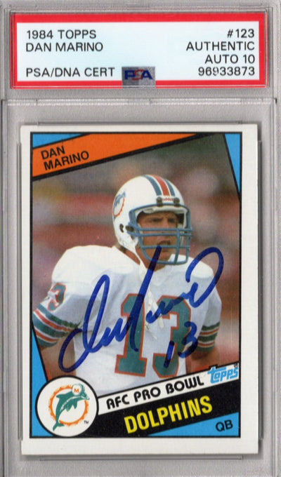 Dan Marino Autographed Miami Dolphins 1984 Topps #123 Rookie Card PSA AUTHENTIC AUTO 10