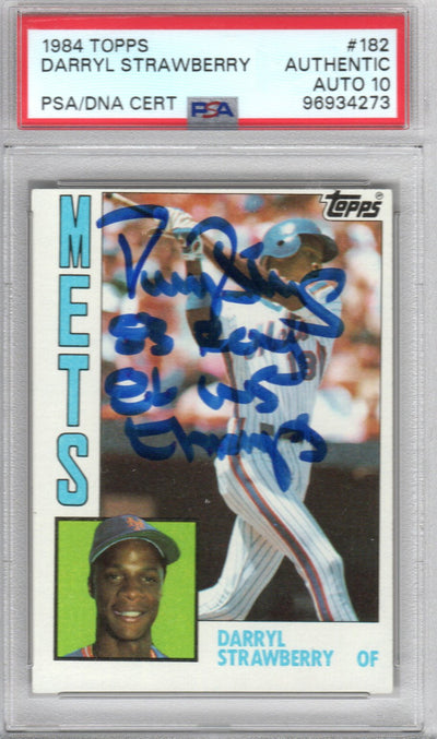 Darryl Strawberry Autographed New York Mets 1984 Topps Trading Card #182 W/ 83 ROY & 86 WS Champs PSA Encapsulated 96934273