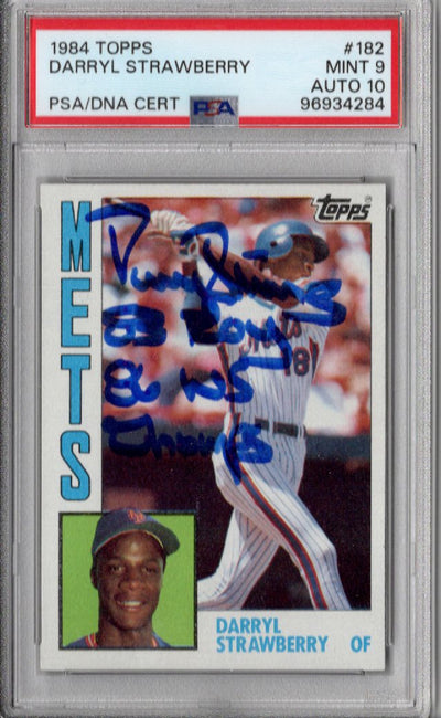 Darryl Strawberry Signed 1984 Topps #182 Mets Rookie Card – PSA Mint 9 Auto 10