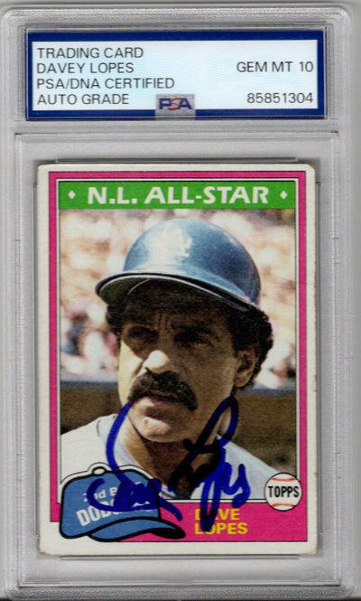 Davey Lopes Autographed Los Angeles Dodgers 1981 Topps #50 PSA AUTO GRADE GEM MT 10