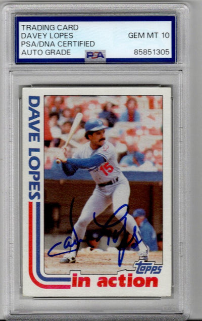 Davey Lopes Autographed Los Angeles Dodgers 1982 Topps #741 Trading Card PSA AUTO GRADE GEM MT 10