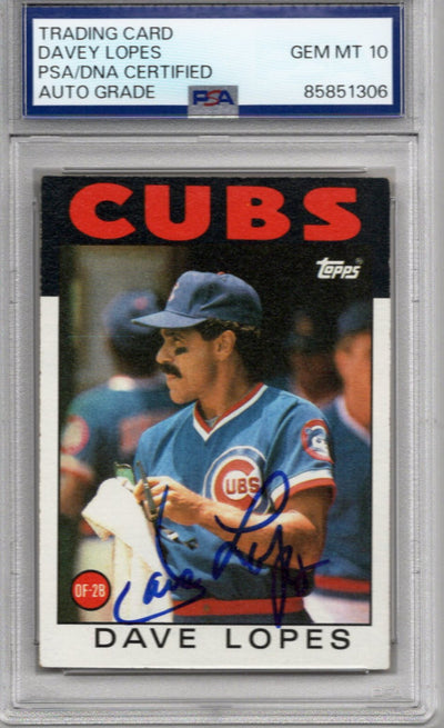 Davey Lopes Autographed Chicago Cubs 1986 Topps #125 Trading Card PSA AUTO GRADE GEM MT 10