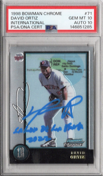 David Ortiz Autographed Twins 1998 Bowman Chrome International Rookie Card PSA GEM MT 10 AUTO 10