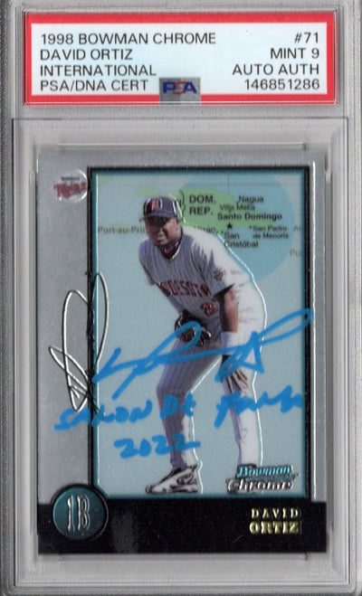 David Ortiz Autographed Twins 1998 Bowman Chrome International Rookie Card PSA MINT 9 AUTO AUTH