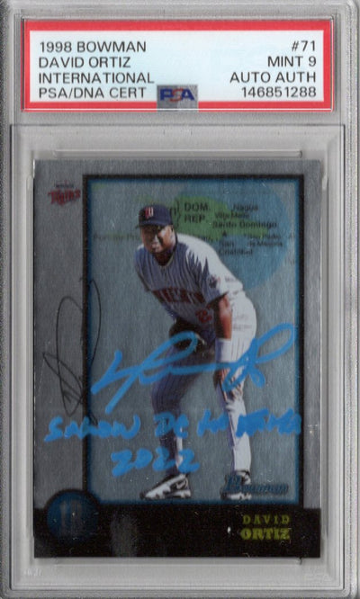 David Ortiz Autographed Twins 1998 Bowman International Rookie Card PSA MINT 9 AUTO AUTH