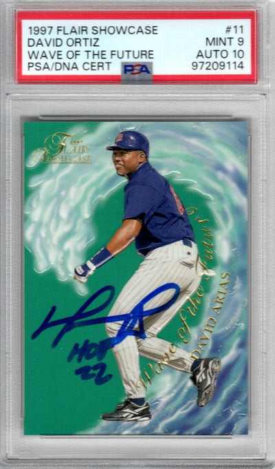 David Ortiz Autographed Minnesota Twins 1997 Flair Showcase Rookie Card #11 W/ HOF 22 PSA Graded Encapsulated 97209119