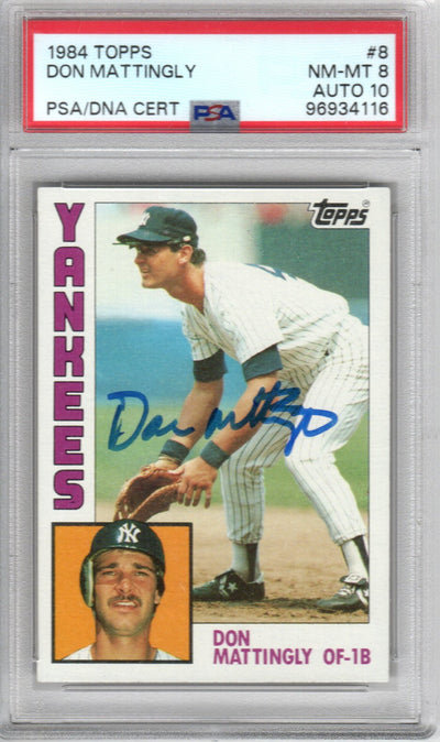 Don Mattingly Autographed New York Yankees 1984 Topps Trading Card #8 PSA Graded Encapsulated