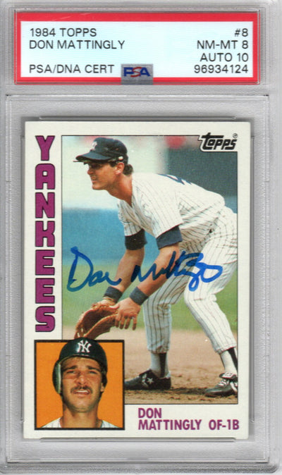 Don Mattingly Autographed New York Yankees 1984 Topps Trading Card #8 PSA Graded Encapsulated 9634118