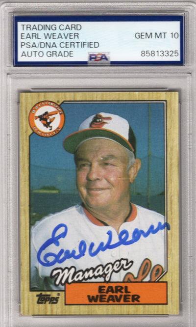 Earl Weaver Autographed Baltimore Orioles 1987 Topps #568 Trading Card AUTO GRADE GEM MT 10 PSA