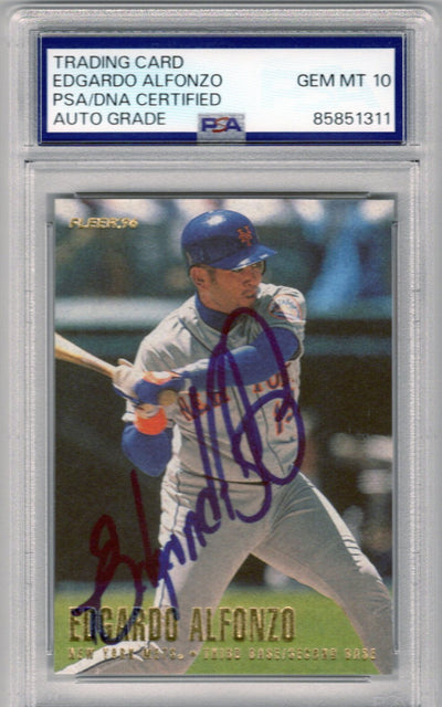 Edgardo Alfonzo Autographed New York Mets 1996 Fleer Trading Card PSA AUTO GRADE GEM MT 10