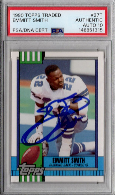 Emmitt Smith Signed 1990 Topps Traded #27T Cowboys Rookie Card – PSA AUTHENTIC Auto 10