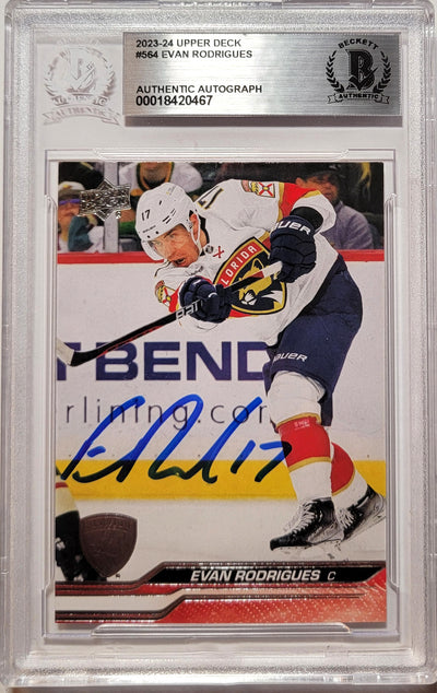 Evan Rodrigues Autographed Florida Panthers 2023-24 Upper Deck Trading Card Beckett Authenticated