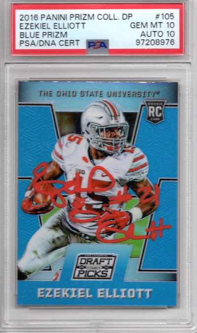 Ezekiel Elliott Autographed Ohio State 2016 Panini Draft Picks #105 Rookie Card PSA GEM MT 10 AUTO 10