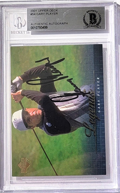 Gary Player Autographed PGA Tour Golf Encapsulated 2001 Upper Deck Legends #54 Trading Card Beckett Authenticated 0010793499
