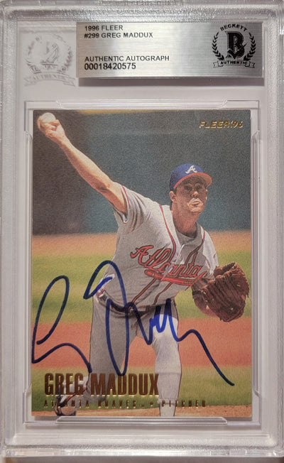 Greg Maddux Autographed Atlanta Braves 1996 Fleer #299 Trading Card Beckett Authenticated