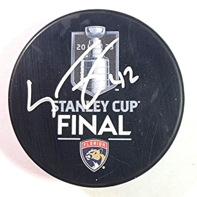 Gustav Forsling Autographed Florida Panthers 2023 Stanley Cup Final Hockey Puck Beckett Witnessed