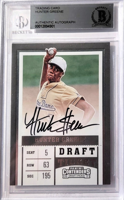 Hunter Greene Autographed Notre Dame Encapsulated 2017 Panini Contenders Draft Picks No. 26 Trading Card Beckett 0012894901