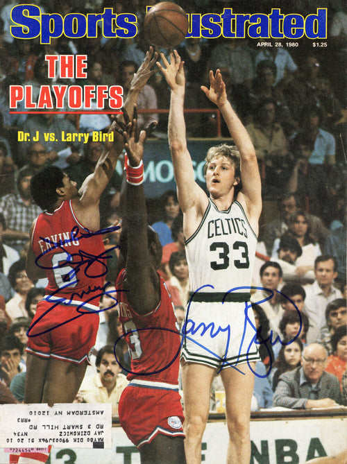Larry Bird Julius Erving Autographed Celtics 76ers Sports Illustrated  4/28/80 Beckett Witnessed