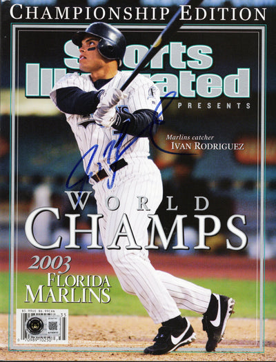 Ivan Rodriguez Autographed Florida Marlins 2003 World Champs Sports Illustrated Beckett