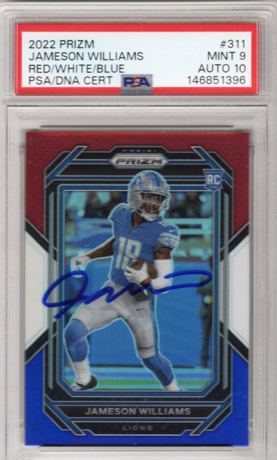 Jameson Williams Autographed Detroit Lions 2022 Panini Prizm #311 PSA MINT 9 AUTO 10