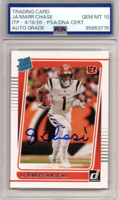 JaMarr Chase autographed 2021 Donruss Rated Rookie PSA GEM MT 10