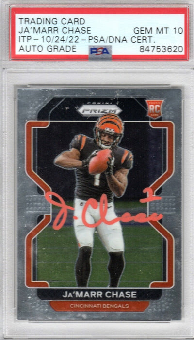 Ja'Marr Chase Autographed Cincinnati Bengals Encapsulated 2021 Panini Prizm No. 337 Rookie Trading Card GEM MT 10 PSA ITP 84753620