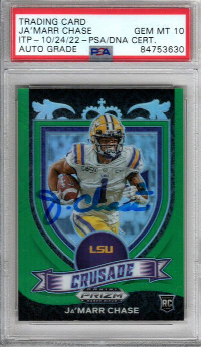 Ja'Marr Chase Autographed LSU Encapsulated 2021 Panini Prizm Draft Picks No. 162 Rookie Trading Card GEM MT. 10 PSA ITP 84753630