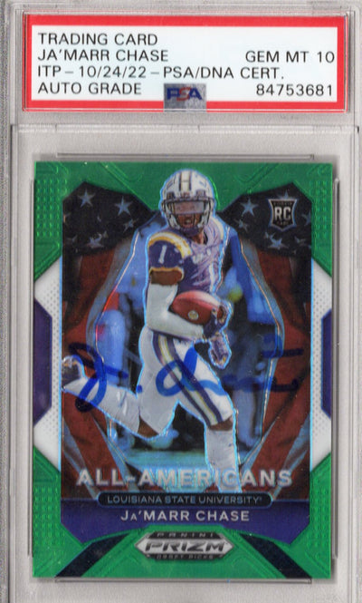Ja'Marr Chase Autographed LSU Encapsulated 2021 Panini Prizm Draft Picks No. 185 Rookie Trading Card AUTO GRADE GEM MT 10 PSA ITP 84753681