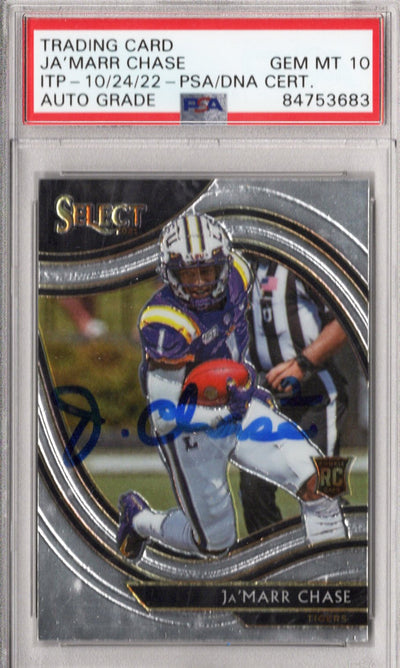 Ja'Marr Chase Autographed LSU Encapsulated 2021 Panini Select No. 262 Rookie Trading Card AUTO GRADE GEM MT 10 PSA ITP 84753683