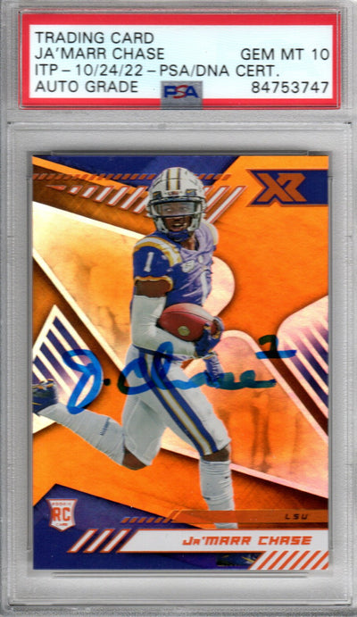 Ja'Marr Chase Autographed LSU Encapsulated 2021 Panini Chronicles Xr Draft Picks No. 183 Rookie Trading Card GEM MT. 10 PSA ITP 84753747