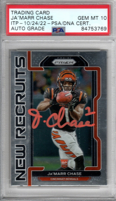 Ja'Marr Chase Cincinnati Bengals Autographed Encapsulated 2021 Panini Prizm No. NR-7 Rookie Trading Card GEM MT. 10 PSA ITP 84753769