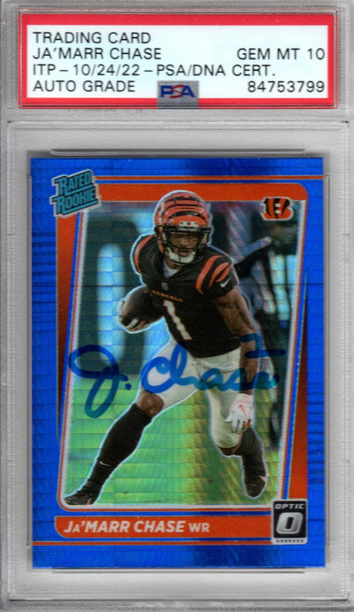 Ja'Marr Chase Autographed Cincinnati Bengals Encapsulated 2021 Panini Donruss Optic No. 207 Rookie Trading Card GEM MT 10 PSA ITP 84753799