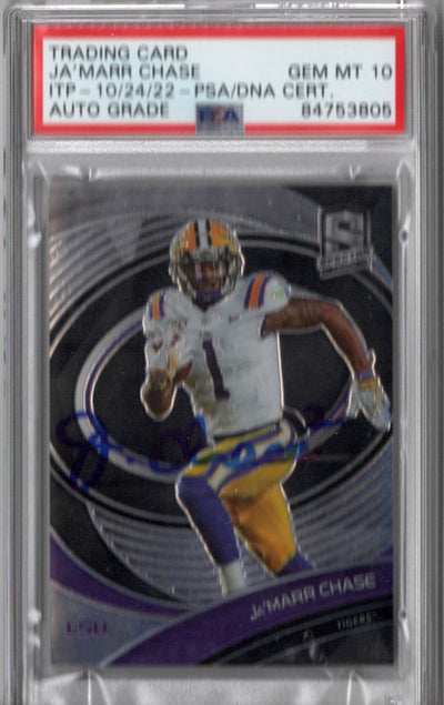 Ja'Marr Chase Autographed LSU Encapsulated 2021 Panini Prizm Spectra No. 100 Rookie Trading Card AUTO GRADE GEM MT 10 PSA ITP 84753805