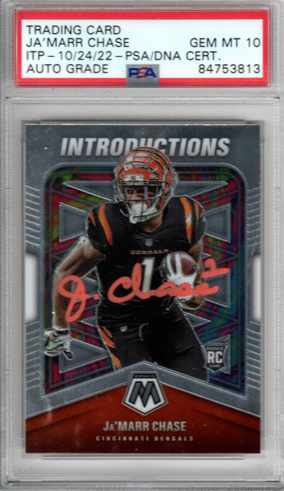 Ja'Marr Chase Cincinnati Bengals Autographed Encapsulated 2021 Panini Mosaic No. I-7 Rookie Trading Card GEM MT. 10 PSA ITP 84753819