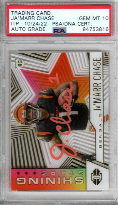 Ja'Marr Chase Cincinnati Bengals Autographed Encapsulated 2021 Panini Illusions NO. SS-17 Rookie Trading Card GEM MT. 10 PSA ITP 84753816