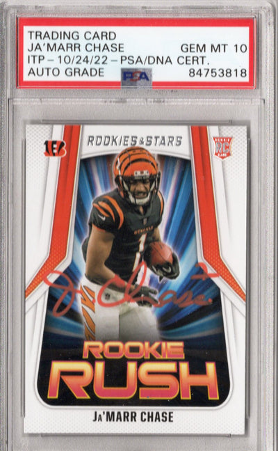 Ja'Marr Chase Cincinnati Bengals Autographed Encapsulated 2021 Panini Rookies & Stars RR-7 Rookie Trading Card AUTO GRADE GEM MT. 10 PSA ITP 84753818