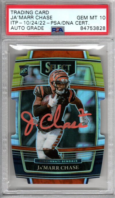 Ja'Marr Chase Cincinnati Bengals Autographed Encapsulated 2021 Panini Select No. 47 Rookie Trading Card GEM MT. 10 PSA ITP 84753828