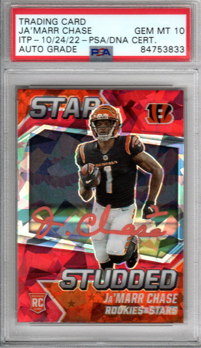 Ja'Marr Chase Cincinnati Bengals Autographed Encapsulated 2021 Panini Rookies & Stars No. SS-27 Rookie Trading Card GEM MT. 10 PSA ITP 84753833