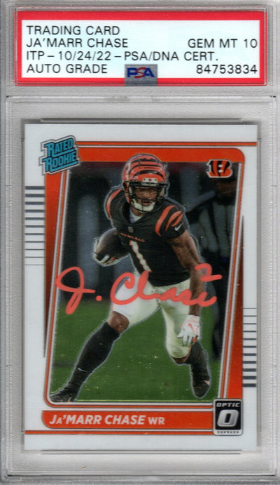 Ja'Marr Chase Autographed Cincinnati Bengals Encapsulated 2021 Panini Donruss Optic No. 207 Rookie Trading Card GEM MT 10 PSA ITP 84753834