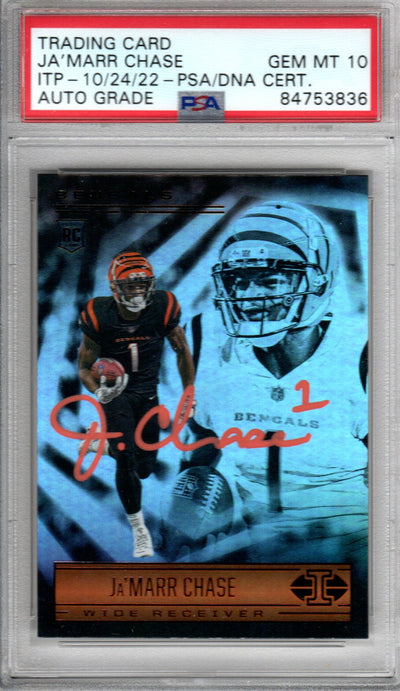 Ja'Marr Chase Cincinnati Bengals Autographed Encapsulated 2021 Panini Illusions No. 65 Rookie Trading Card GEM MT. 10 PSA ITP 84753836