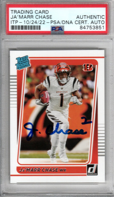 Ja'Marr Chase Autographed Cincinnati Bengals Encapsulated 2021 Panini Donruss No. 262 Rookie Trading Card PSA ITP 84753851