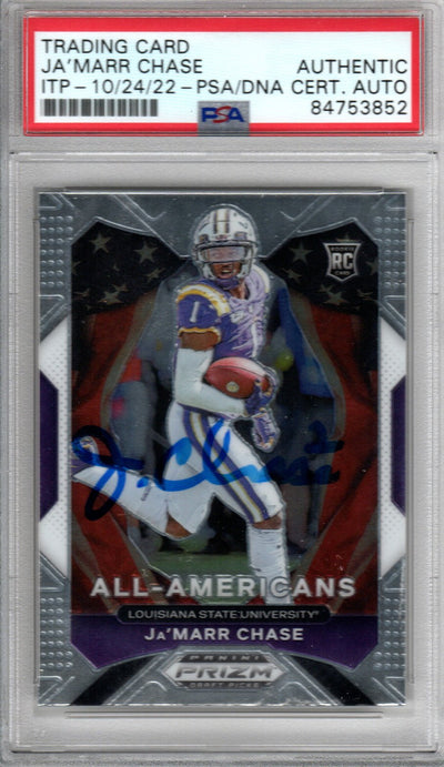 Ja'Marr Chase Autographed LSU Encapsulated 2021 Panini Prizm Draft Picks No. 185 Rookie Trading Card PSA ITP 84753852