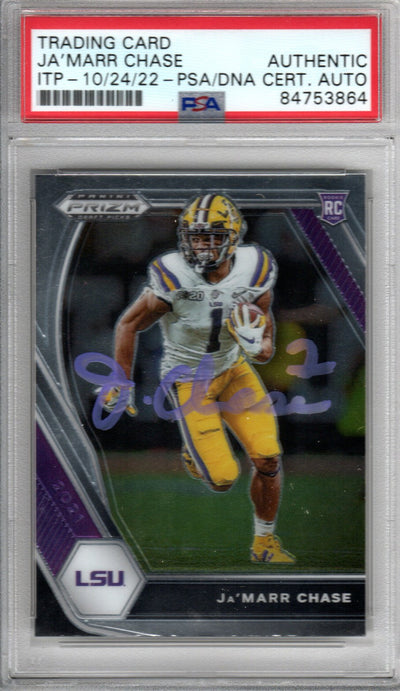 Ja'Marr Chase Autographed LSU Encapsulated 2021 Panini Prizm Draft Picks No. 112 Rookie Trading Card PSA ITP 84753864
