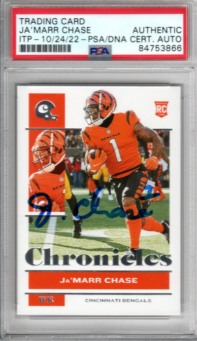 Ja'Marr Chase Autographed Cincinnati Bengals Encapsulated 2021 Panini Chronicles No. 17 Rookie Trading Card PSA ITP 84753866