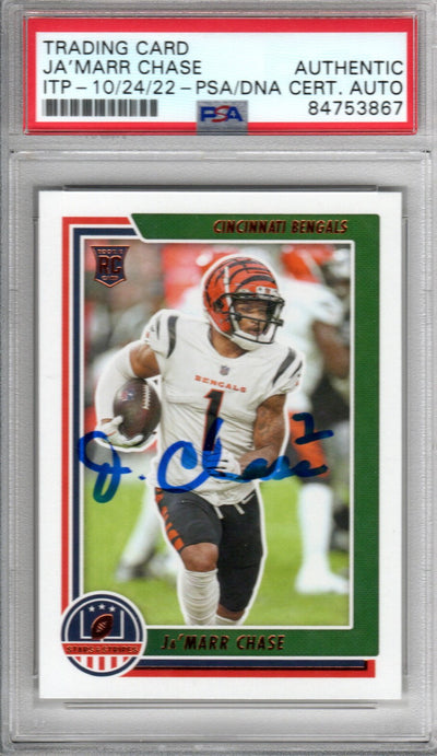 Ja'Marr Chase Autographed Cincinnati Bengals Encapsulated 2021 Panini Chronicles Stars & Stripes STS-JCH Rookie Trading Card PSA ITP 84753867