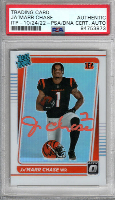 Ja'Marr Chase Autographed Cincinnati Bengals Encapsulated 2021 Panini Donruss Optic No. 207 Rookie Trading Card PSA ITP 84753873