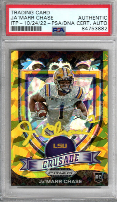 Ja'Marr Chase Autographed LSU Encapsulated 2021 Panini Prizm Draft Picks No. 162 Rookie Trading Card PSA ITP 84753882