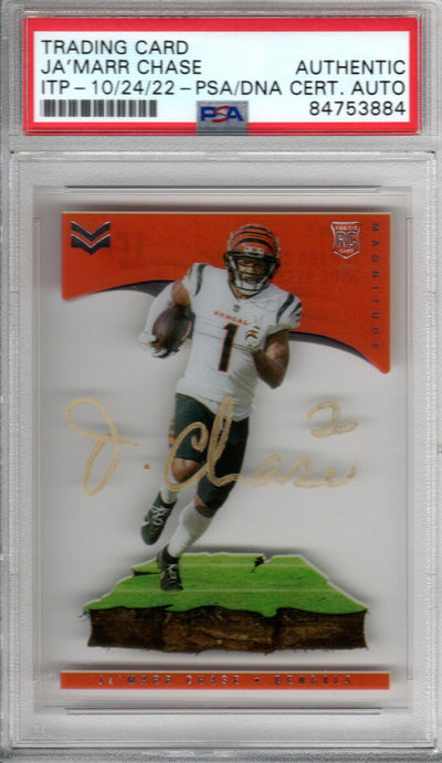 Ja'Marr Chase Autographed Cincinnati Bengals Encapsulated 2021 Panini Chronicles Stars & Stripes No. MAG-5 Rookie Trading Card PSA ITP 84753884