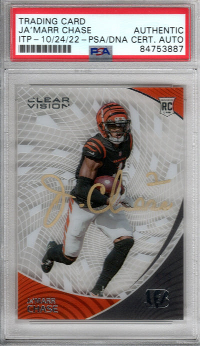 Ja'Marr Chase Autographed Cincinnati Bengals Encapsulated 2021 Panini Chronicles Clear Vision No. CVR-5 Rookie Trading Card PSA ITP 84753887
